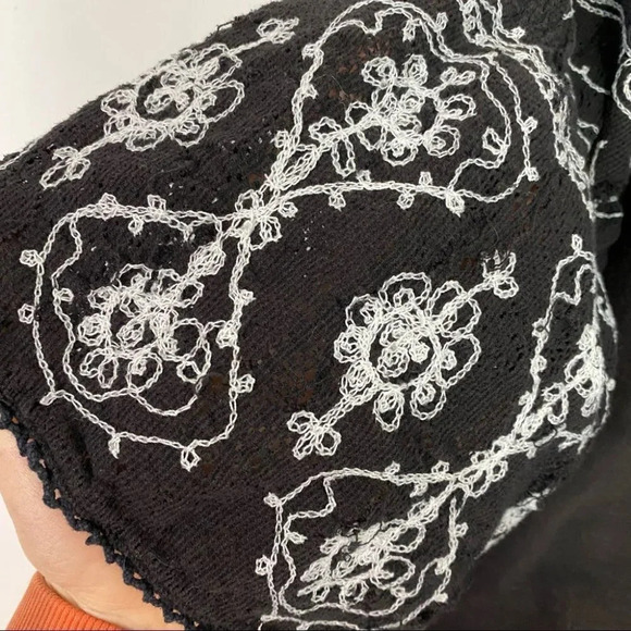 Free People Off Shoulder Embroidered Jersey Blouse Small Lace Bell Half Sleeve - Picture 5 of 11